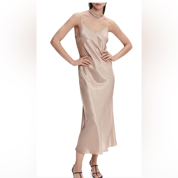 Mango Satin Silk Slip Dress Champagne, Size XL - Picture 2 of 2